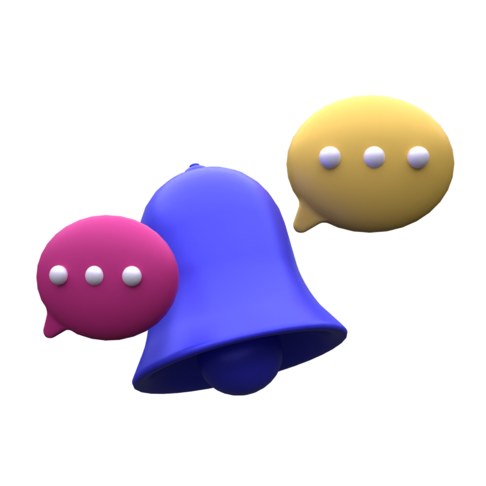 Unique Notifications bell with message chat 3D rendering icon illustration simple.Realistic illustration. png