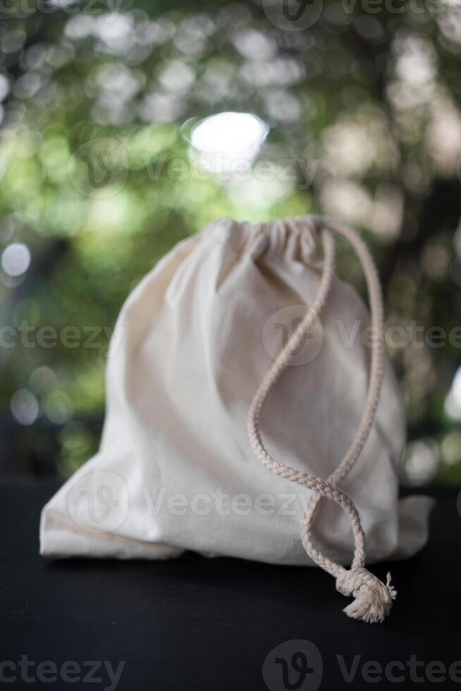 Blank canvas drawstring bag, drawstring bag mockup. photo