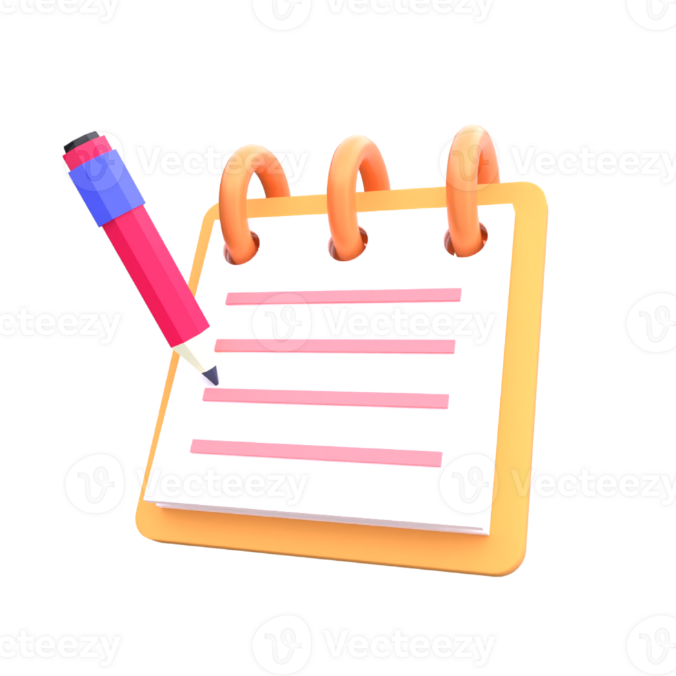 Unique Note book pencil 3D rendering icon illustration simple.Realistic  illustration. png