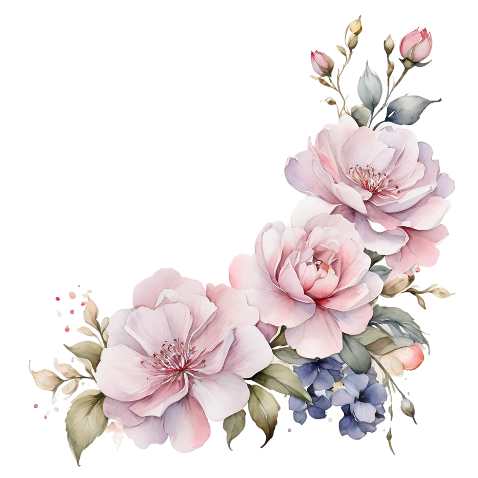AI generated Watercolor Floral Flower round frame Bouquet Design png