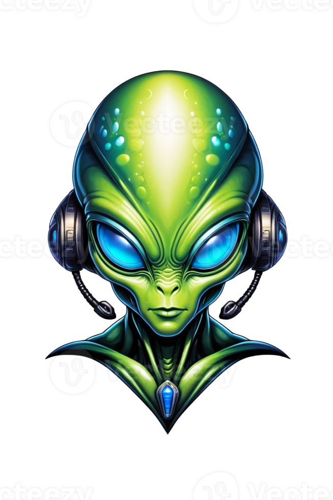 ai généré vert extraterrestre avec bleu yeux illustration isolé sur transparent arrière-plan, png