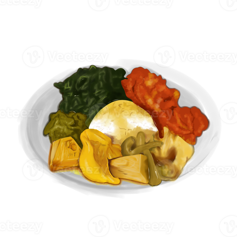 Nasi Padang Illustration on png transparant background