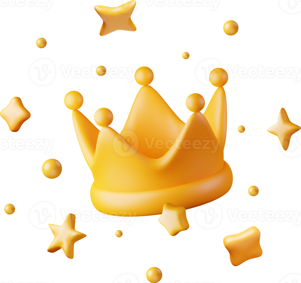 3D Gold Crown Icon and Confetti. png