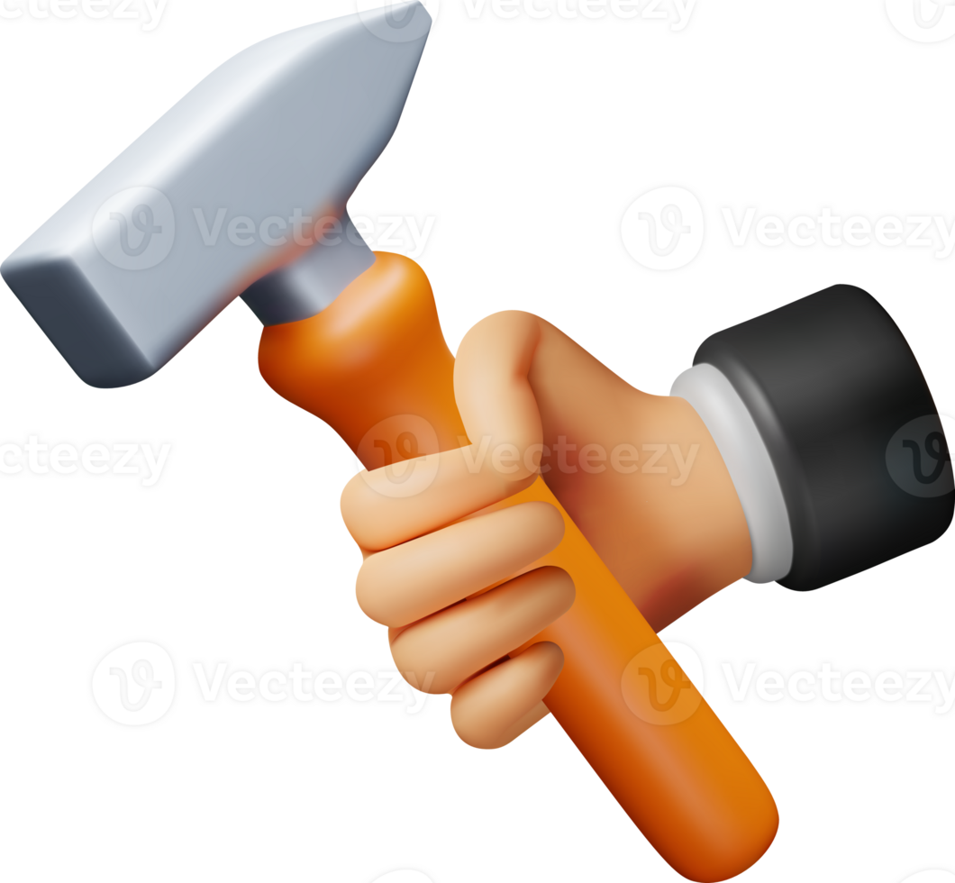 3d Hammer of Metallic Mechanic Tool in Hand png