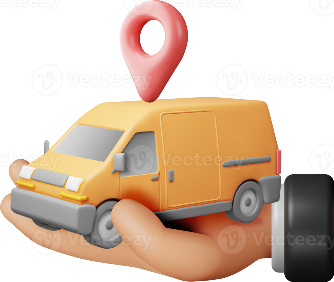 3D Delivery Van Car in Hand png