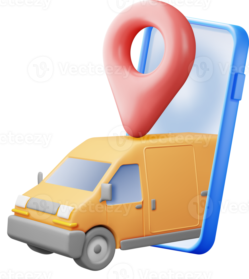 3D Delivery Van and Smartphone with Navigation App png