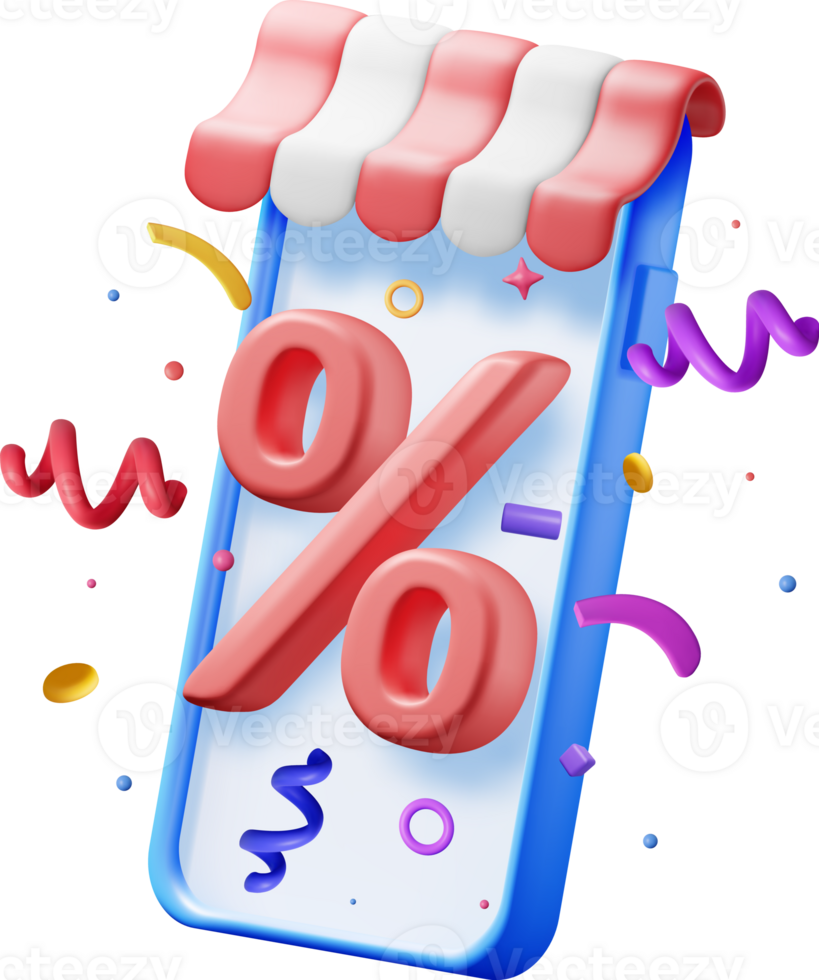 3D Phone with Color Confetti Around Percent Sign png