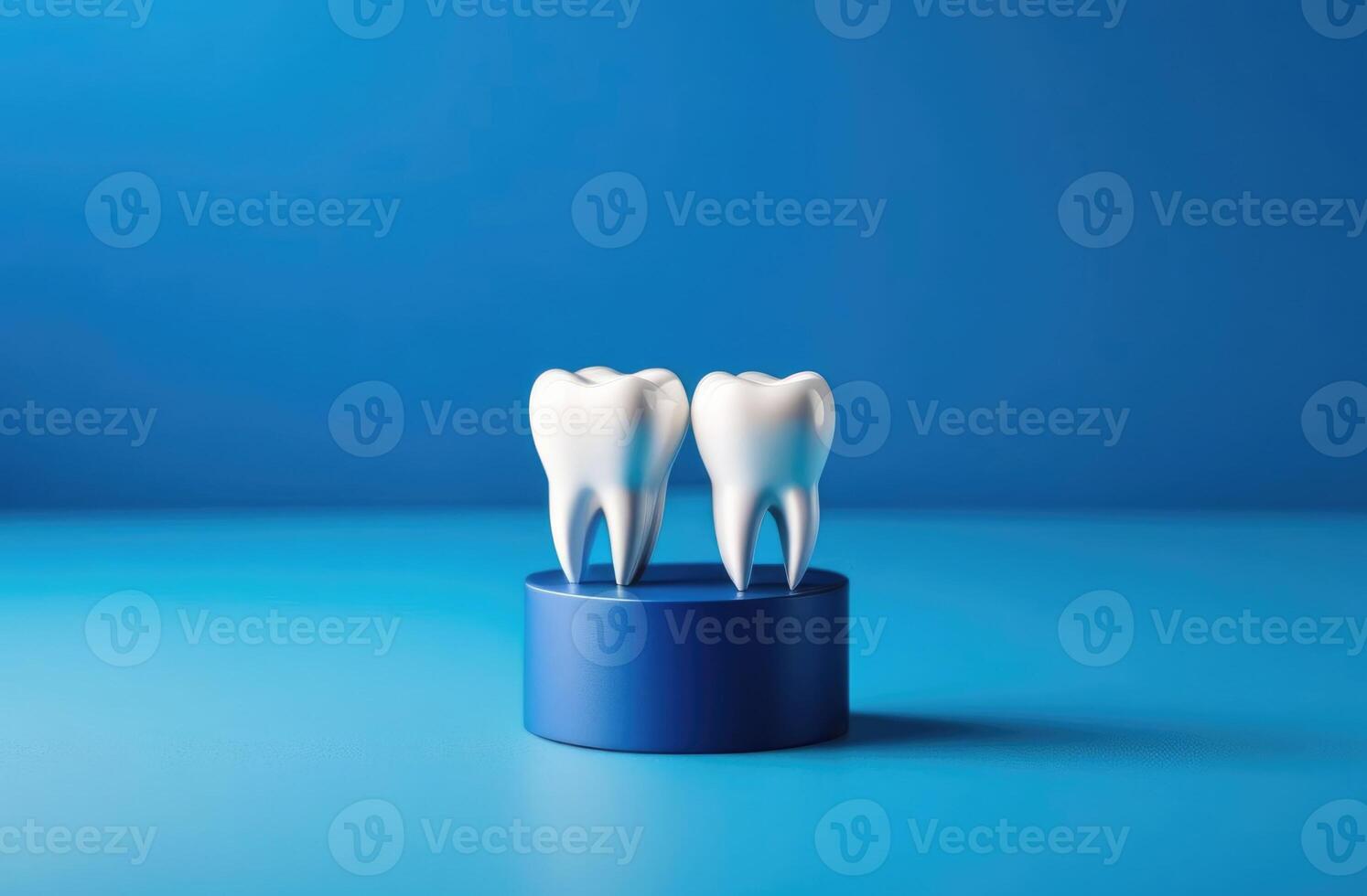 AI generated International Dentist Day, blue background, dental office, white tooth figurine, professional teeth cleaning photo