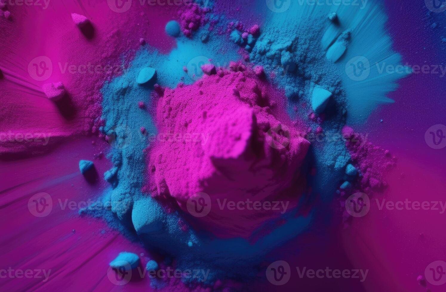 AI generated Holi, the festival of spring and bright colors in India, colorful bright powder, rainbow colors, splashes and streaks, top view photo
