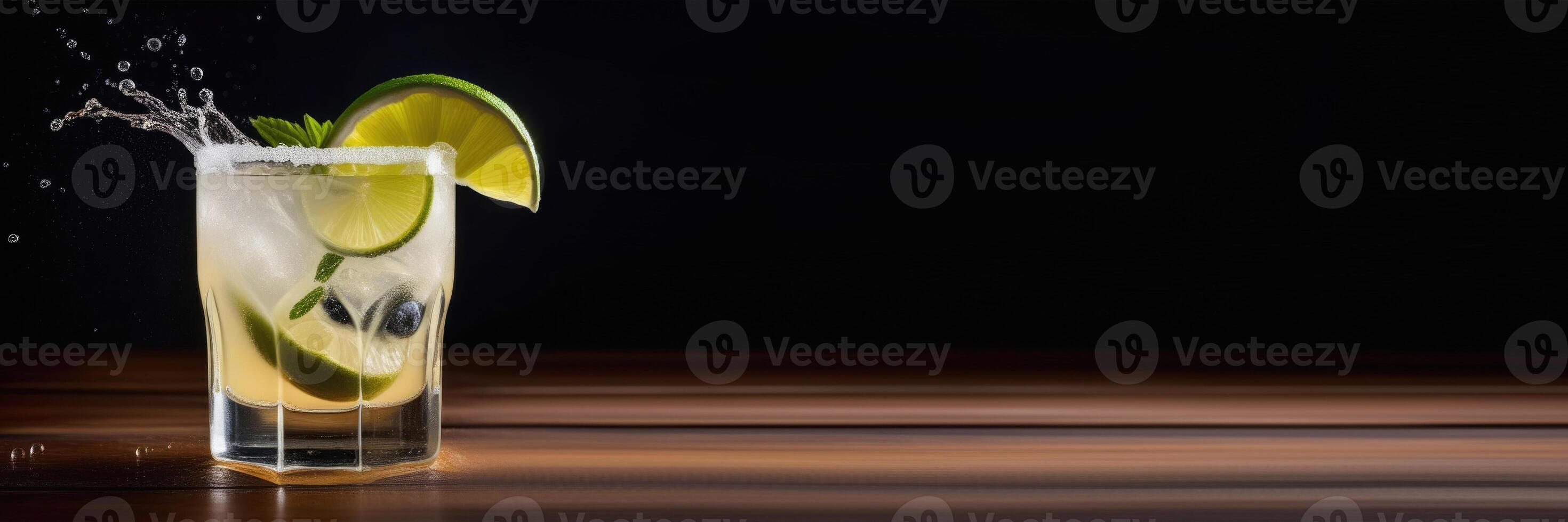 AI generated horizontal web banner, summer cocktail with citrus fruits, soft drink with ice, alcoholic cocktail margarita, International Bartenders Day, place for text photo