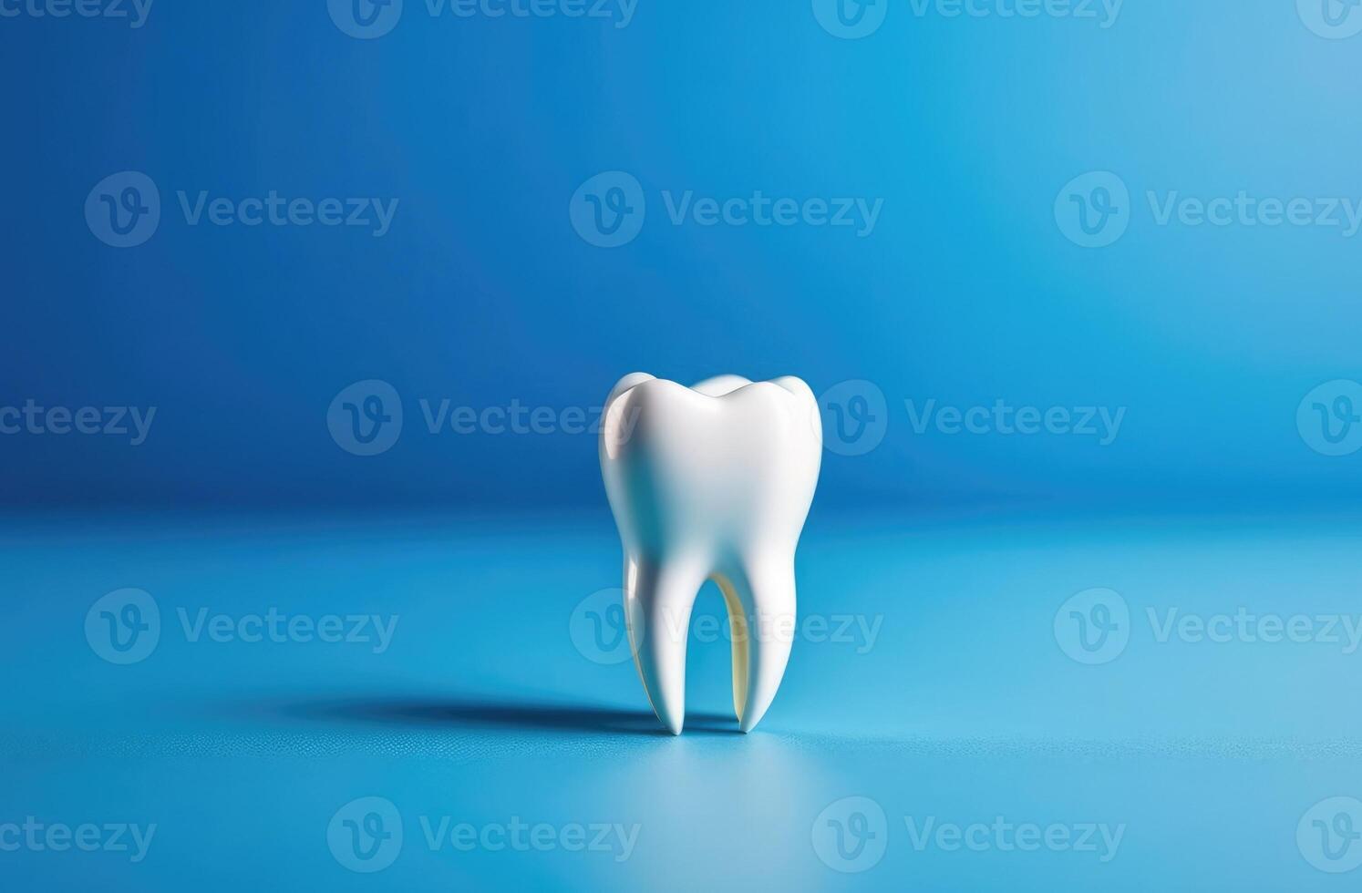 AI generated International Dentist Day, dental office, white tooth figurine, professional teeth cleaning, blue background photo
