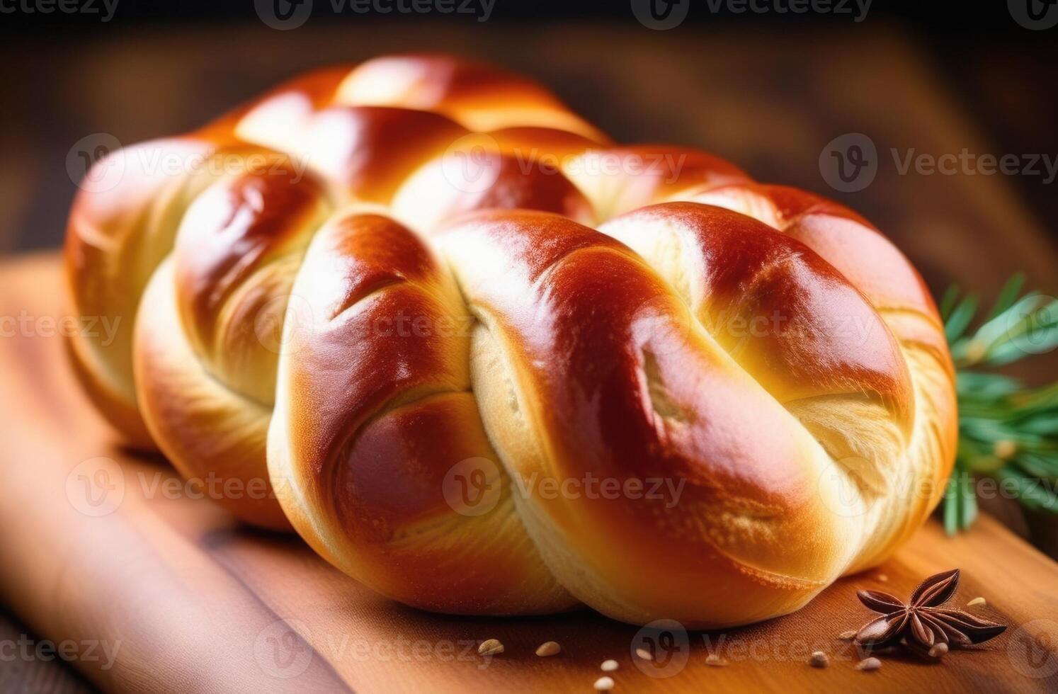 AI generated Purim, national Jewish cuisine, Purim pastries, traditional Jewish dish, Homemade bread Braided challah, Traditional Shabbat challah photo