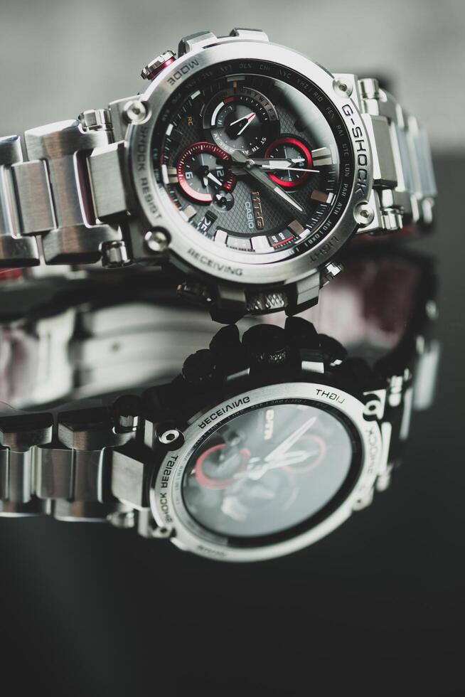 Bangkok, Thailand - January 25, 2024 G-SHOCK watch model MTG-B1000D-1ADR. The MT-G series uses a soft, medium-sized composite band. photo