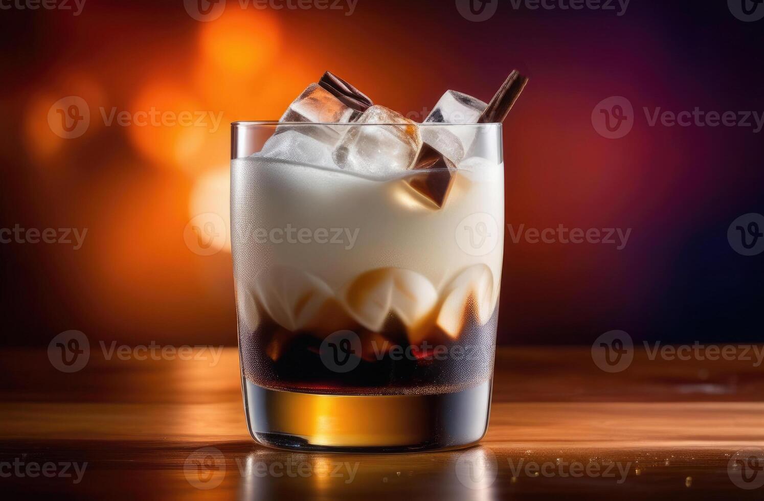 AI generated alcoholic and non-alcoholic cocktail white Russian with ice, cocktail with vodka and coffee liqueur, summer refreshing cocktail photo