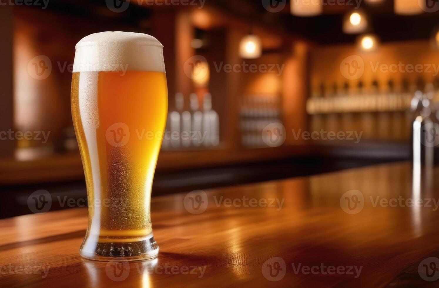 AI generated National Beer Day in the USA, a glass of foamy beer, alcoholic and non-alcoholic drink, beer bar, bar counter photo
