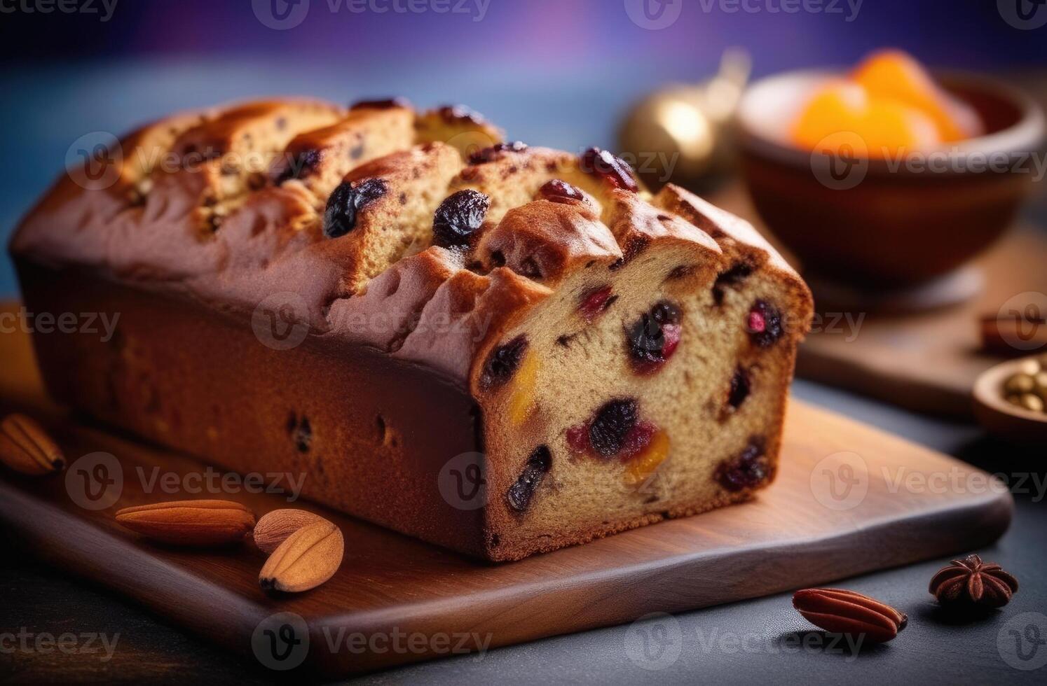 AI generated St. Davids Day, national Welsh cuisine, traditional Bara brith with dried fruits, beautiful serving, mouth-watering photo