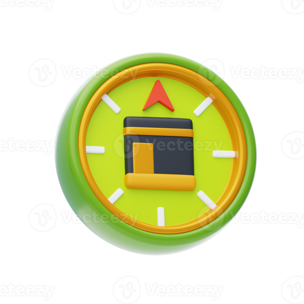 Qibla Direction 3D Icon. Qibla finder app logo and symbol png