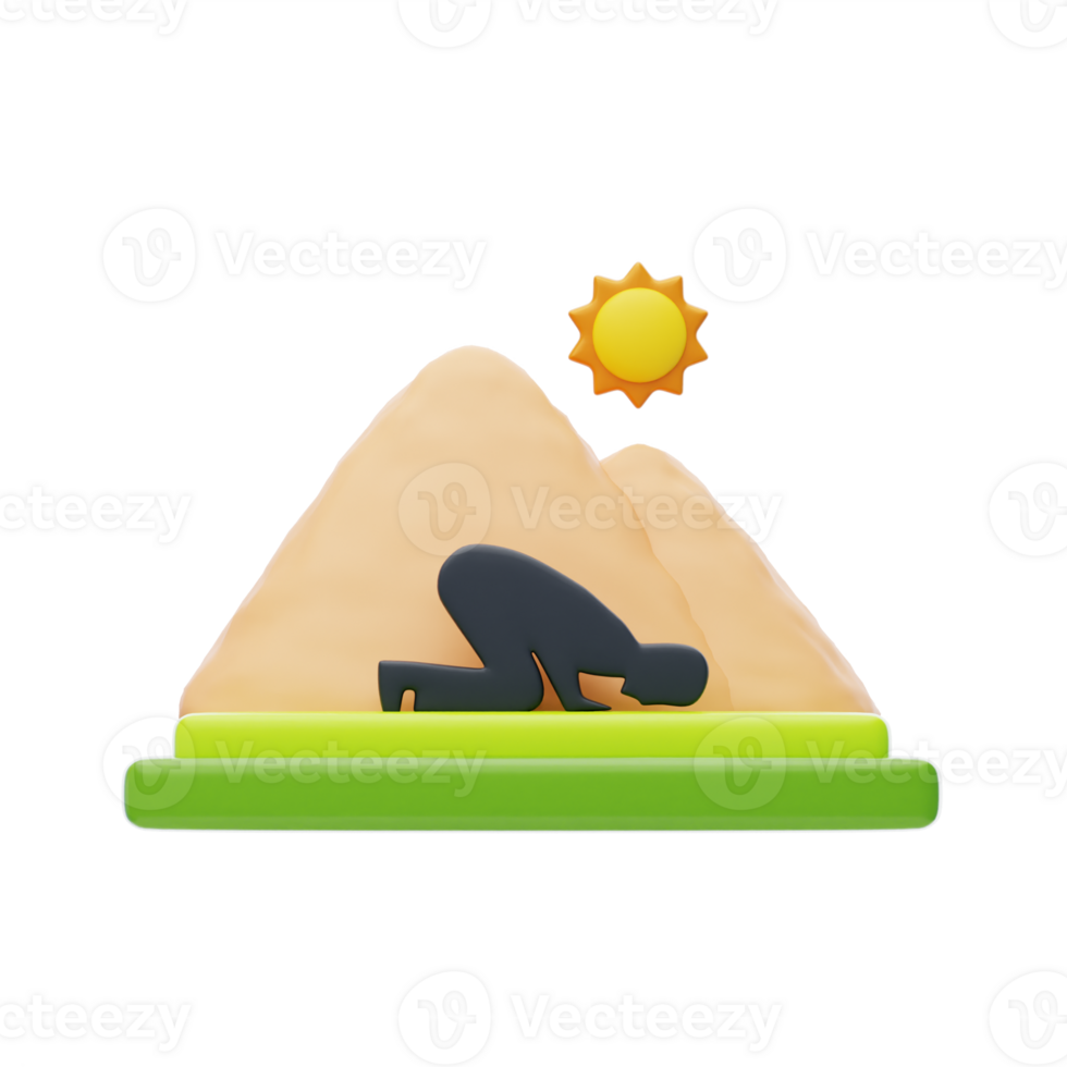 3d illustration of muslim man who is prostrate during prayer. Muslim prayer 3d icon png