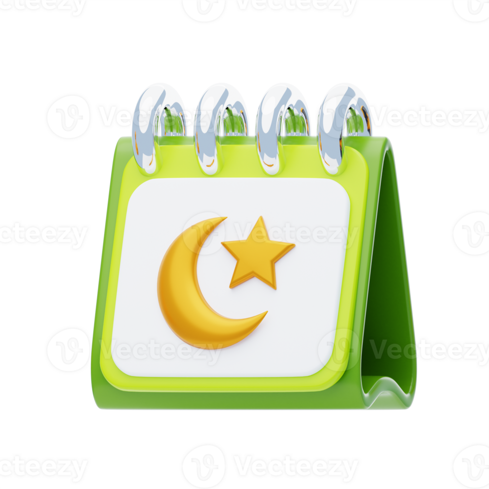 Islamic Calendar 3D Icon. islamic calendar 3d icon with crescent moon and star png