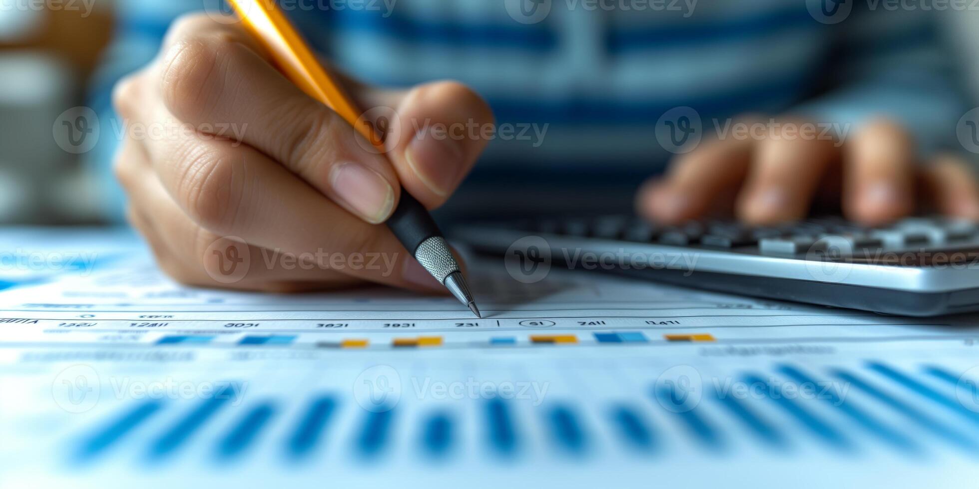 AI generated Person Using Calculator and Pen for Financial Calculation photo