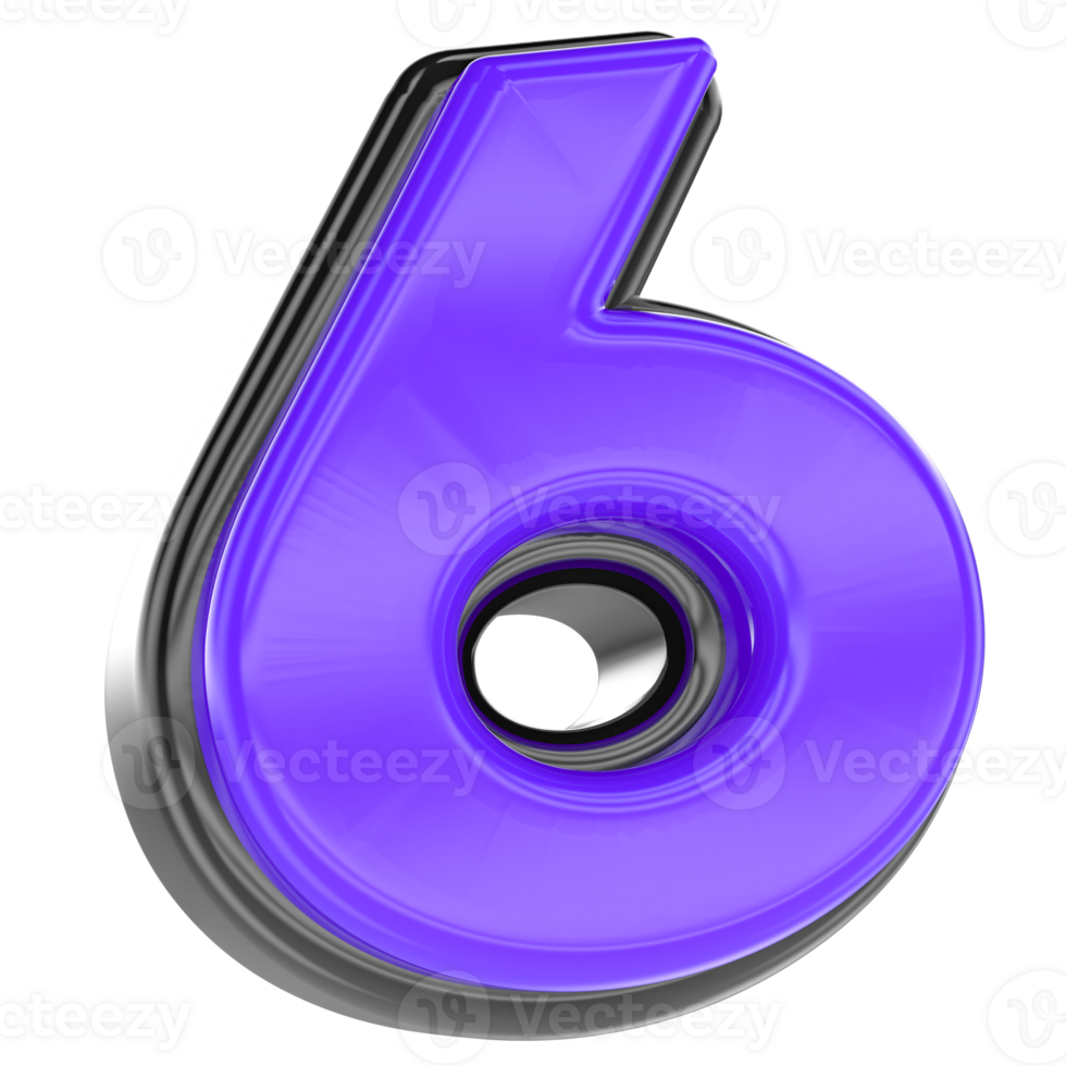 6 Number 3D Render png