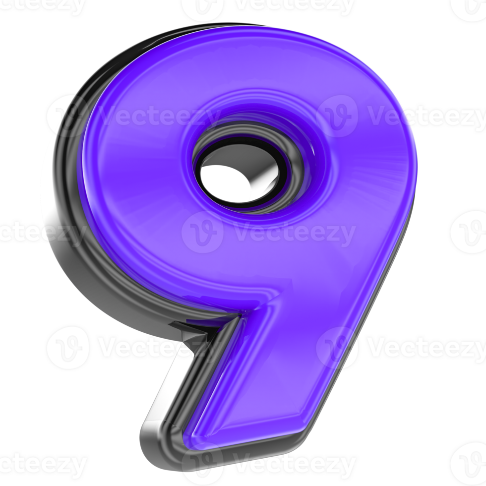 9 Number 3D Render png