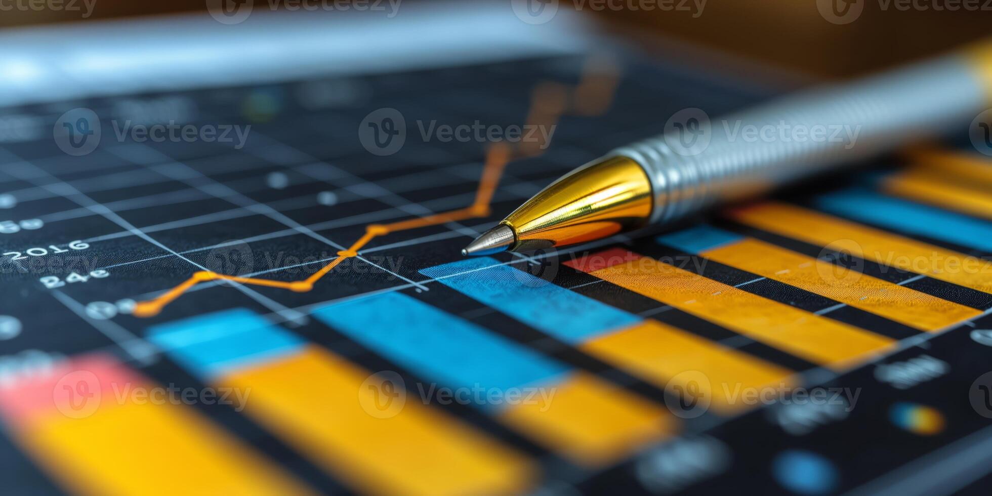 AI generated Pen Sitting on Top of a Bar Chart in Office Meeting photo
