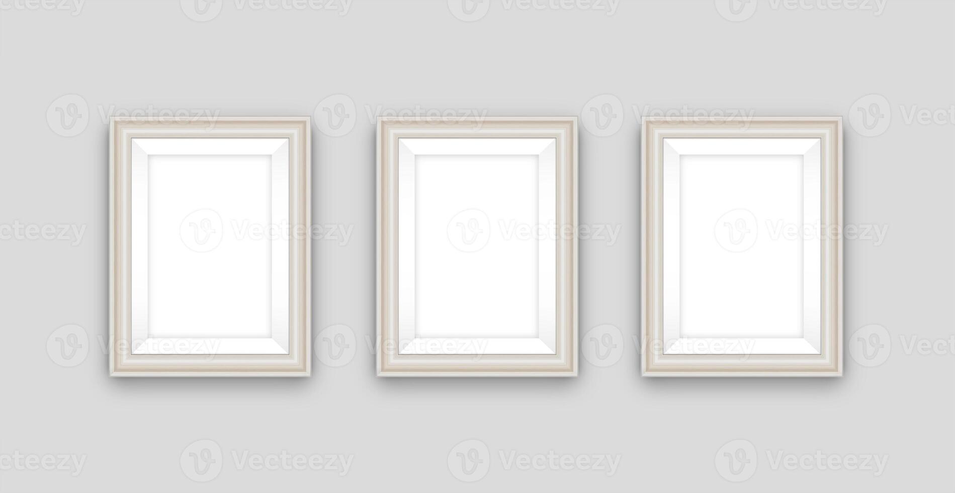 Three blank poster on wall. Gallery, art, exhibit and museum concept photo