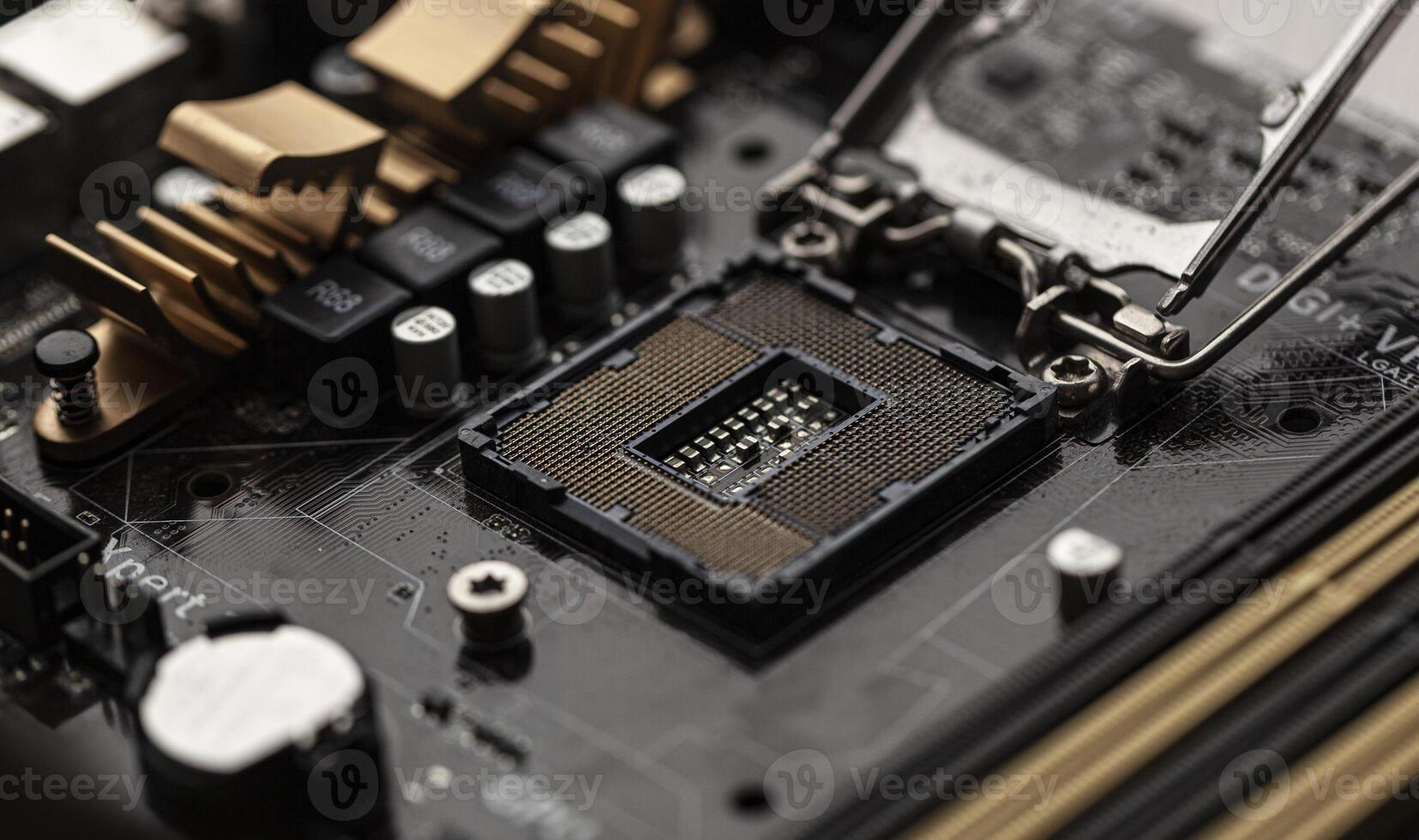 Mother board, close up. the computer component. photo