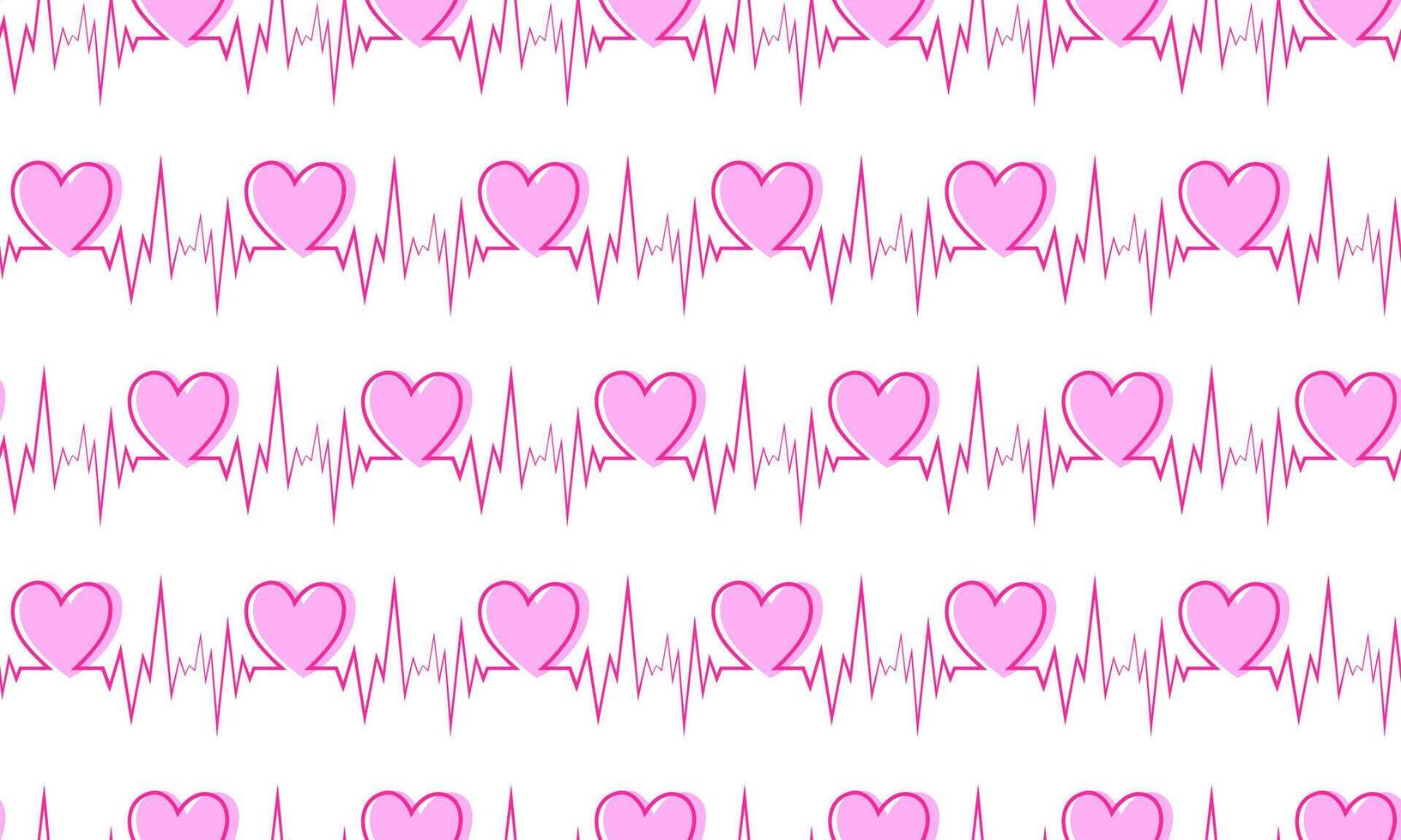Vector Pink Heartbeat Seamless Pattern. Pulse Line. Rhythm of Heart. Cardiogram on White Background. Love and Valentines Day Illustration for Medical Apps or Website