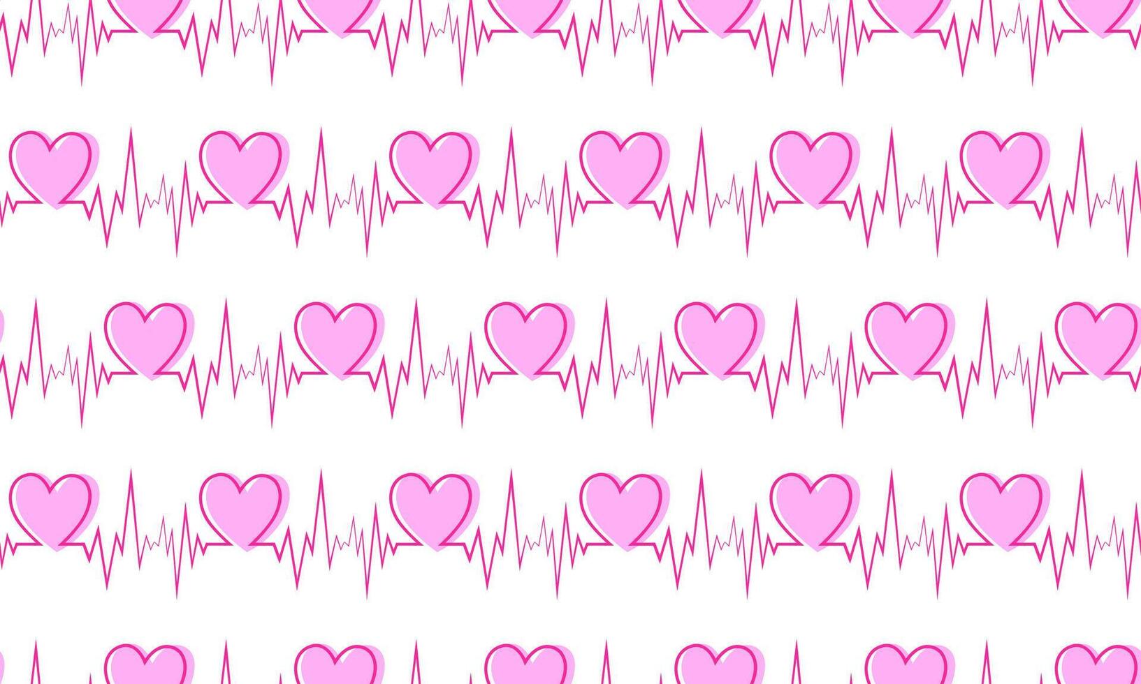 Vector Pink Heartbeat Seamless Pattern. Pulse Line. Rhythm of Heart. Cardiogram on White Background. Love and Valentines Day Illustration for Medical Apps or Website