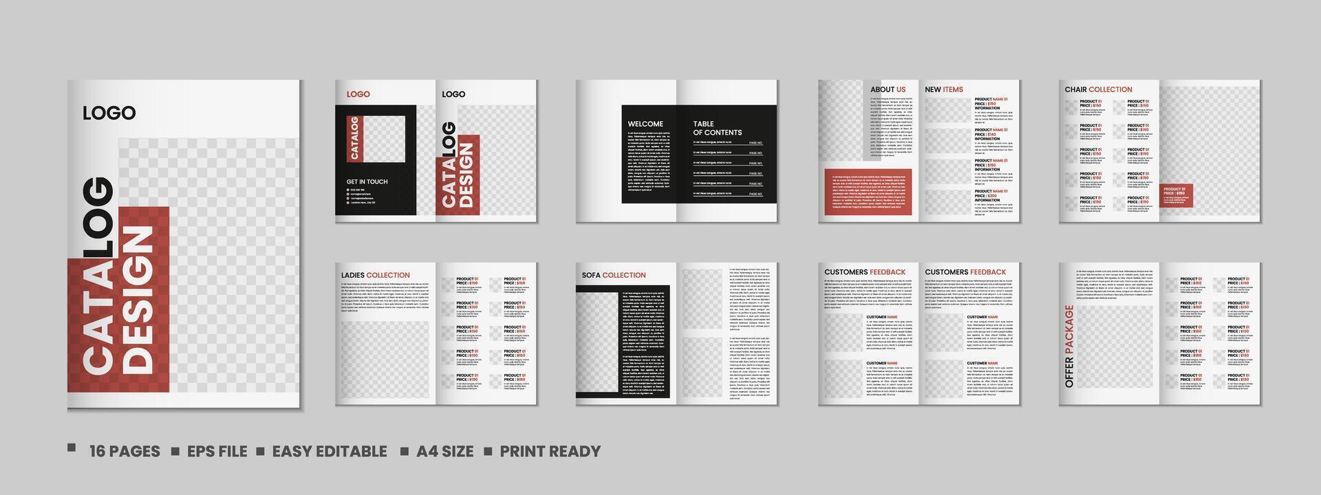 Multipurpose product catalog design, company furniture product catalogue, multipage catalog brochure, company profile and product portfolio template design with mockup vector