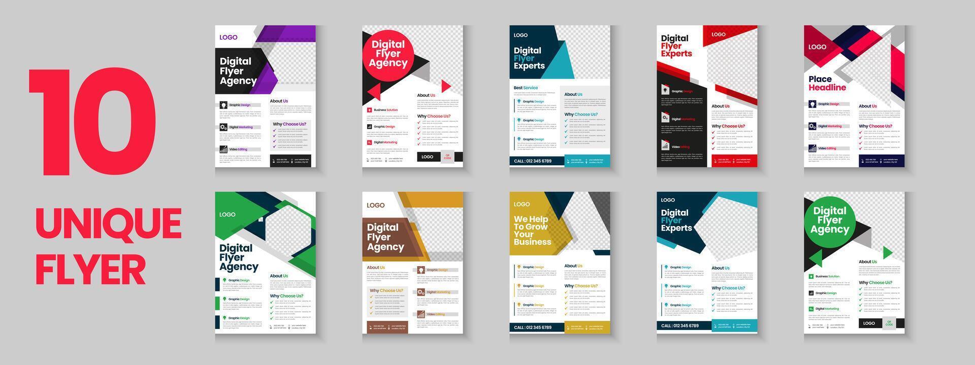 Business flyer collection, corporate poster, flyer bundle, flyer brochure design, annual report, proposal, leaflet, company profile, digital marketing poster and a4 layout with mockup vector