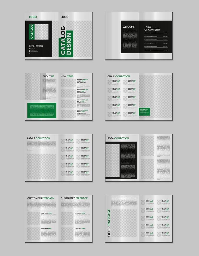 Multipurpose product catalog design, company furniture product catalogue, multipage catalog brochure, company profile and product portfolio template design with mockup vector
