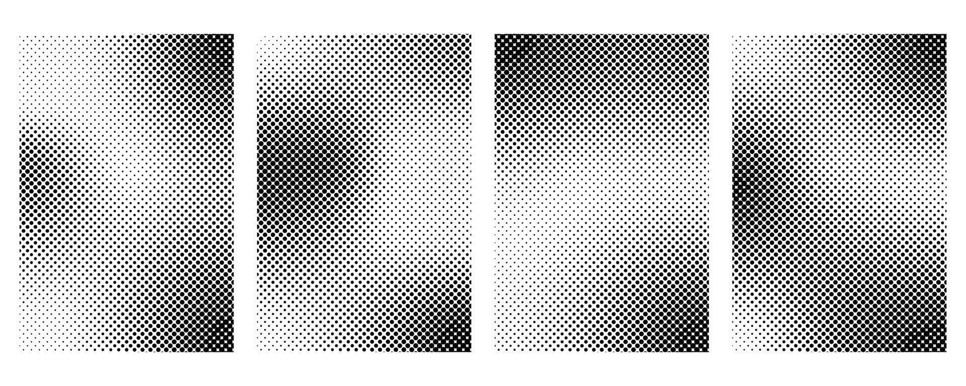 Trendy abstract gradient backgrounds. Set of halftone dots of different shapes isolated on a white background. Vector halftone collection. Modern style of the 90s - 2000s.