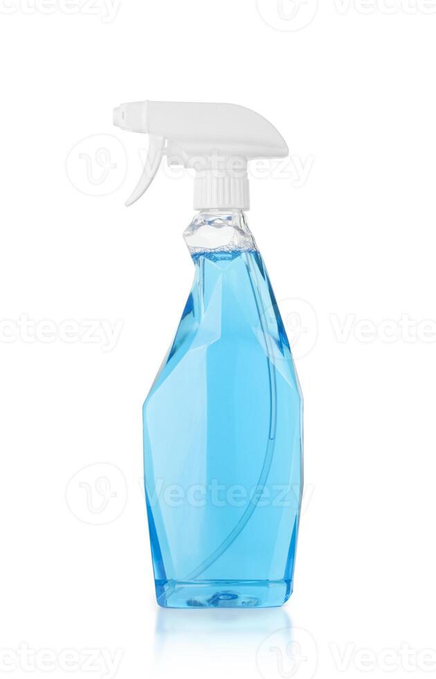 Window cleaner in plastic bottle with spray isolated on white background. photo