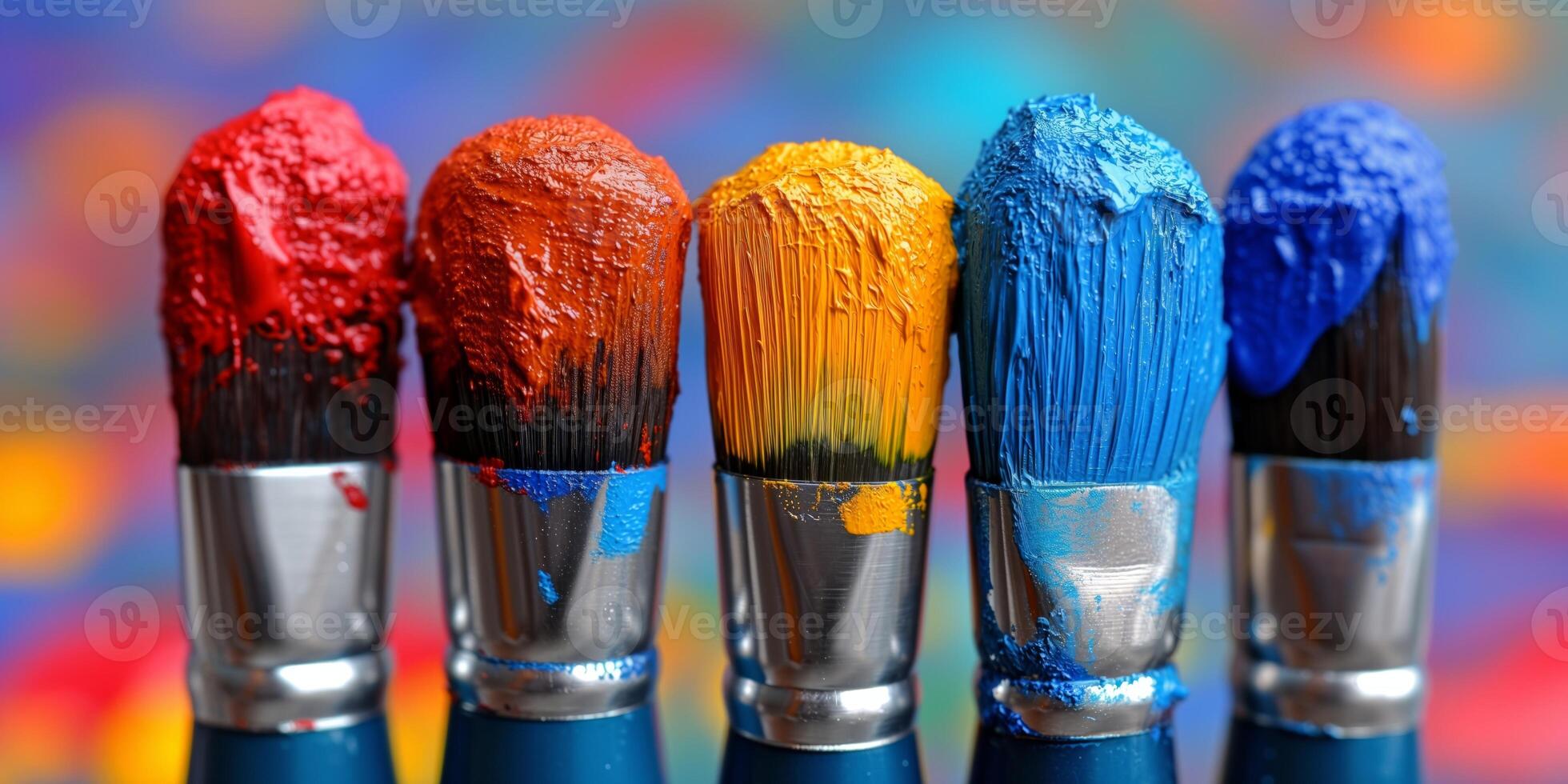 AI generated Row of Paint Brushes With Different Colors of Paint photo