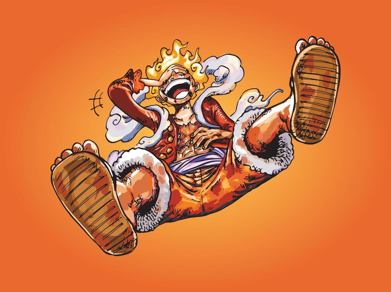 Editorial design vector One Piece character Luffy in Nika version anime character, illustration in one piece