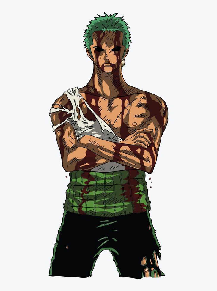 editorial diseño vector uno pedazo personaje zoro anime personaje, ilustración en uno pedazo