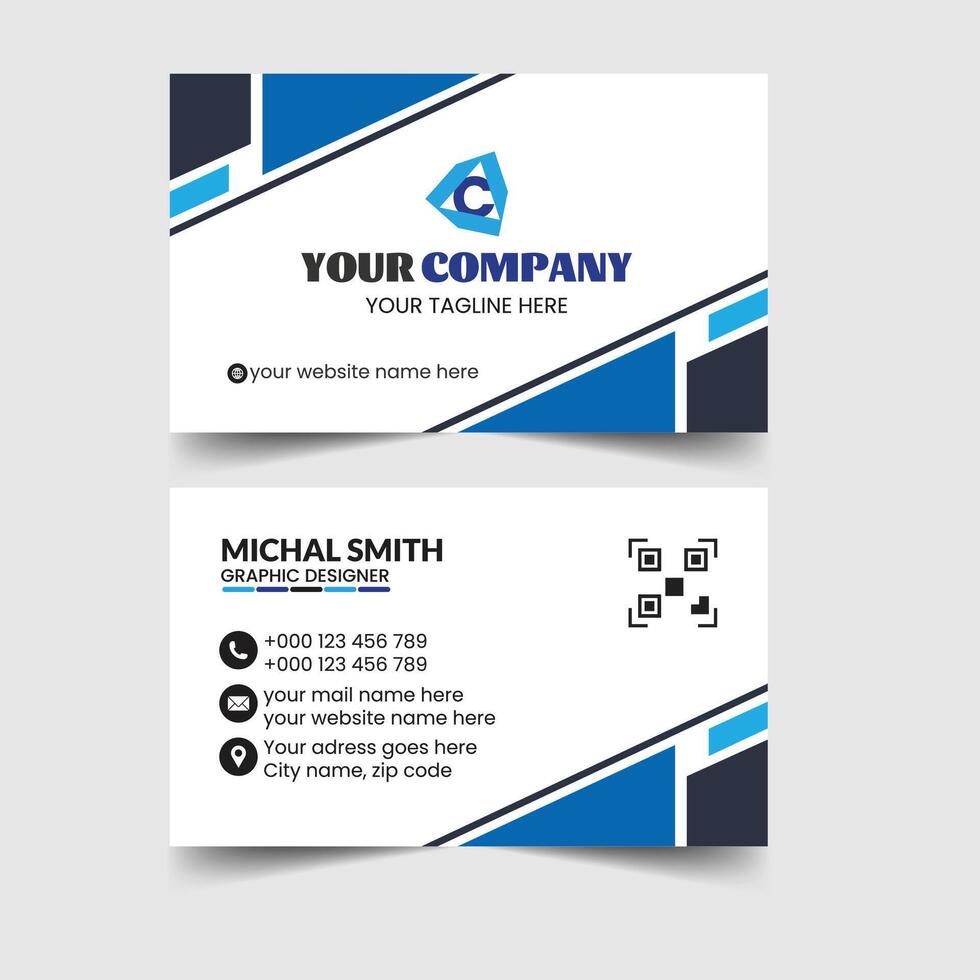 Blue and Dark blue business card template vector