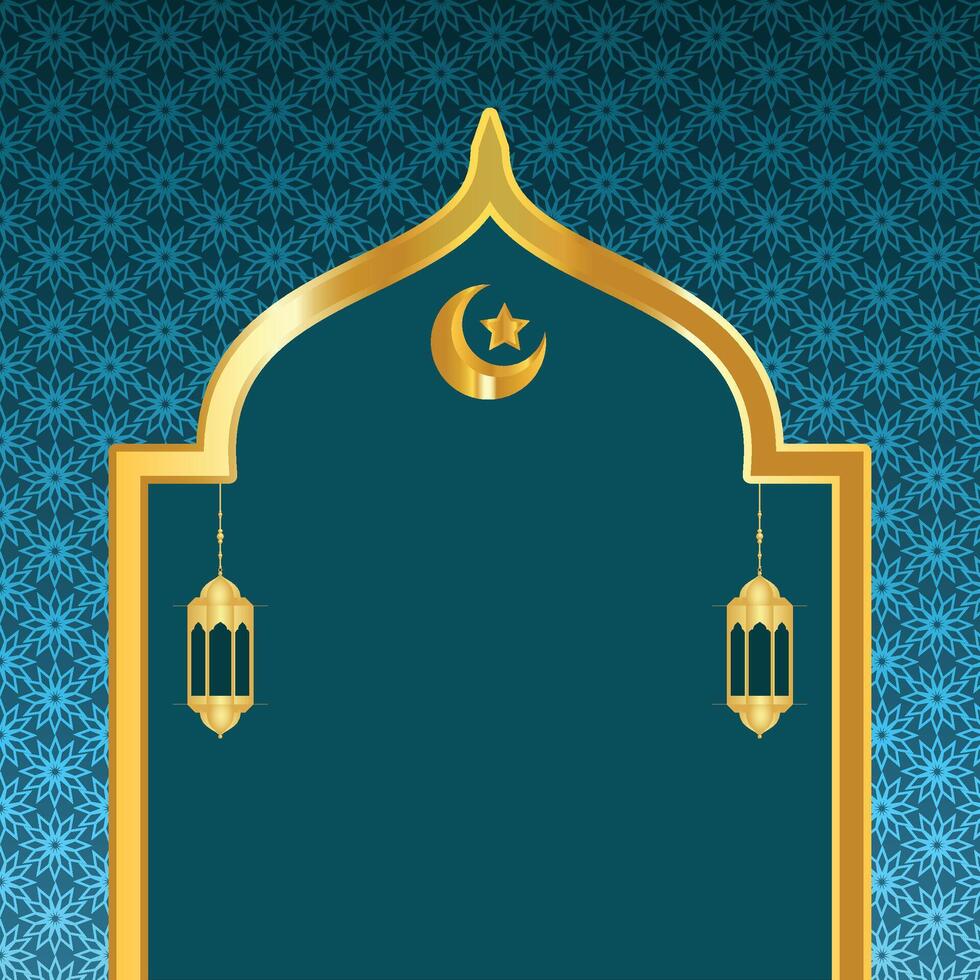 Background islamic arabic culture golden art deco template , frame decoration islam background ornament template gold , business blue background gradient vector