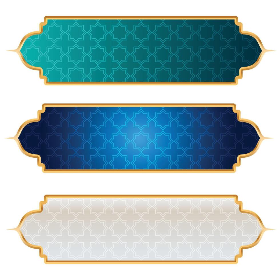 luxury golden arabic islamic text box title frame border set with ornamental illustration vector