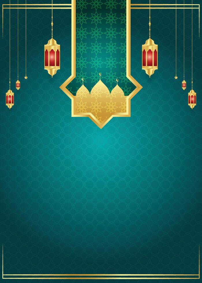 Arabic islamic ramadan kareem ornamental flyer banner with ramadhan lantern eid al fitr background vector