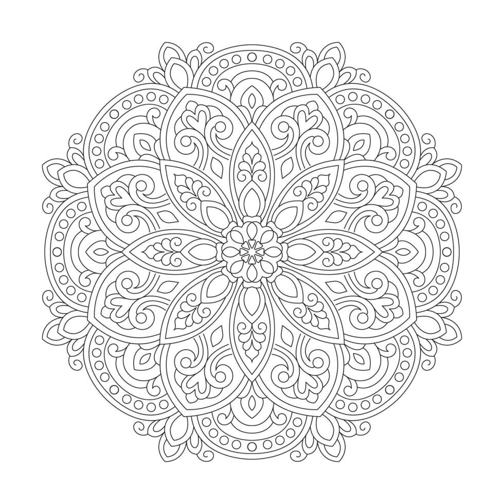 Floral Adult Mandala for coloring book page, vector