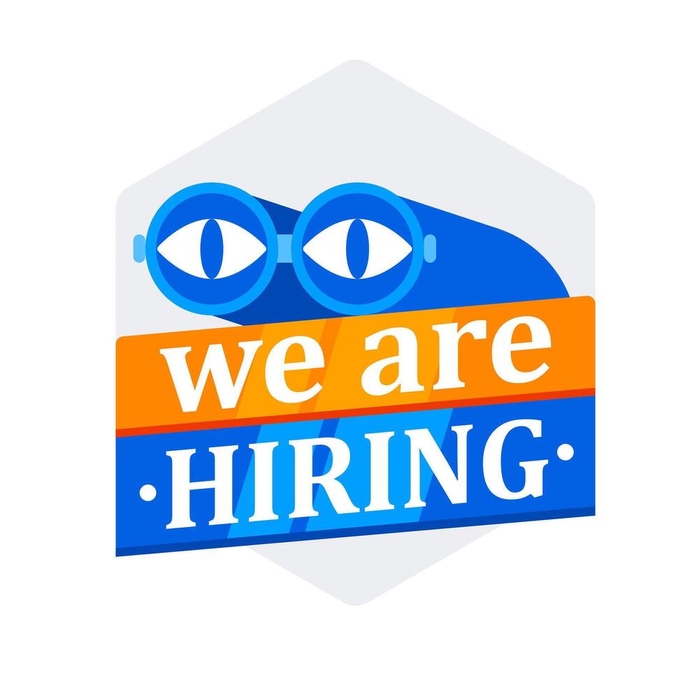 Vector illustration and text We are hiring in cartoon flat style.