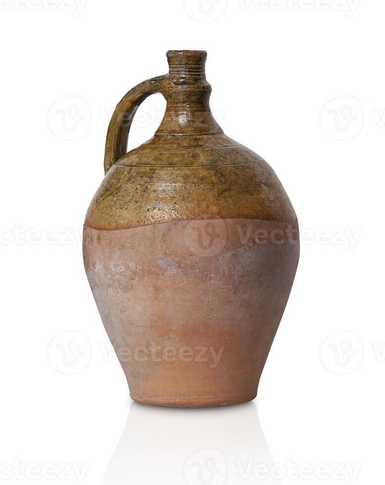 Clay jug. Handmade wine jug isolated on white photo