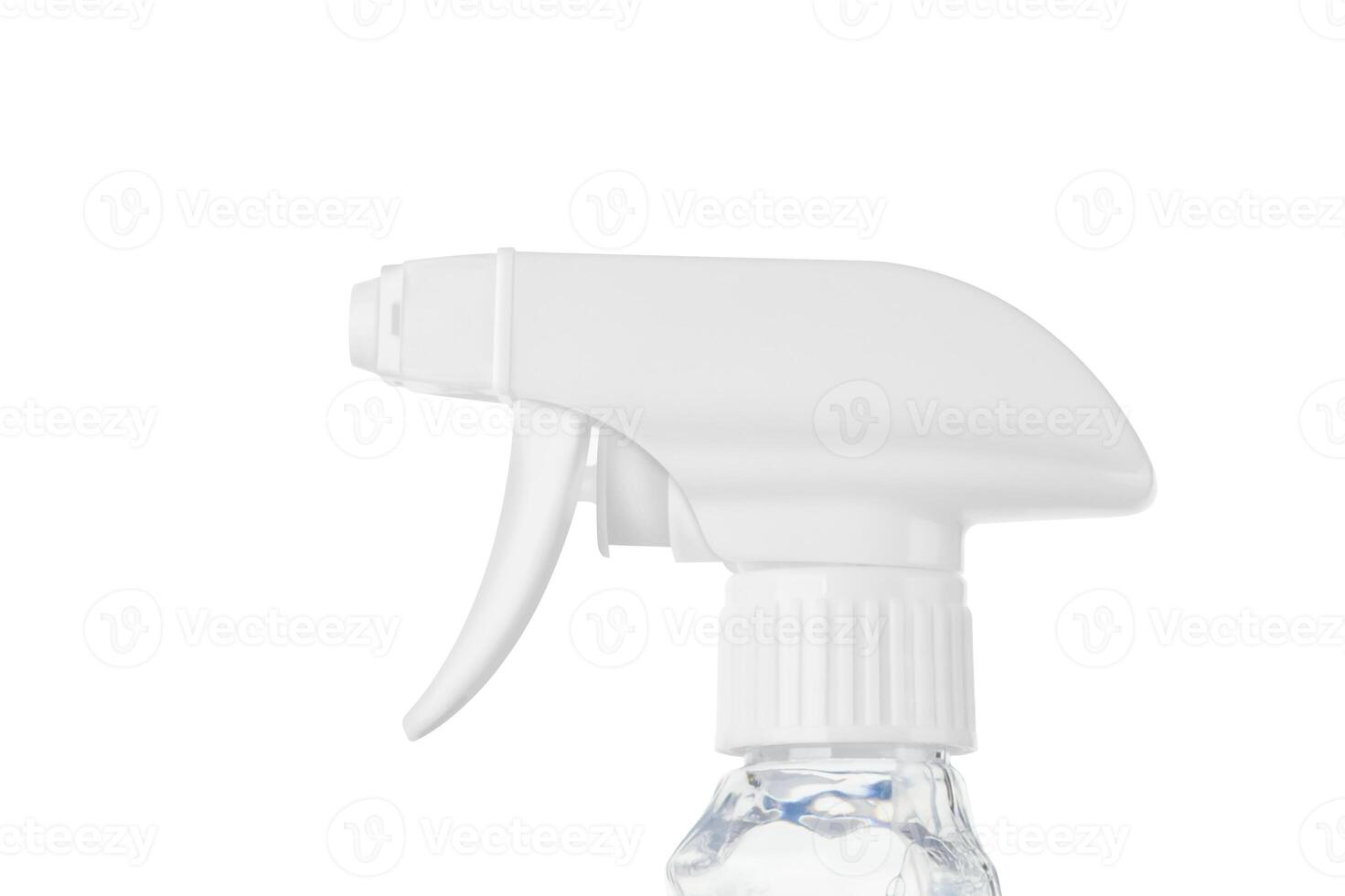 Close view of a plastic spray bottle's head for dispersion isolated on a white background photo