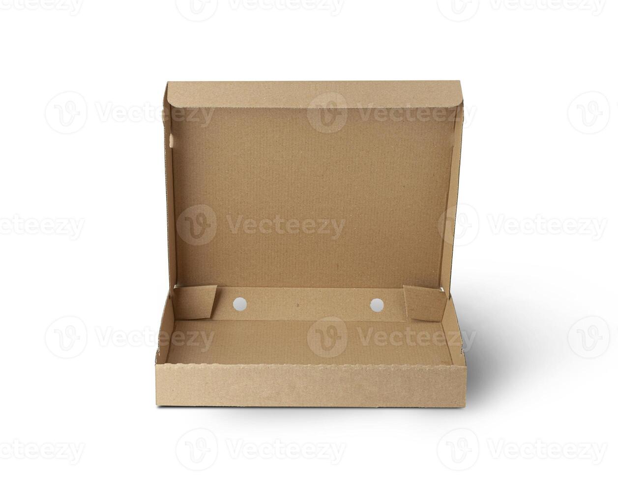 Blank brown open cardboard Pizza paper box photo