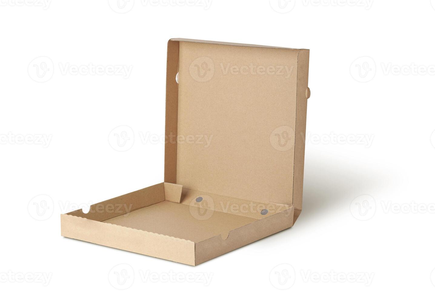 Blank brown open cardboard Pizza paper box photo