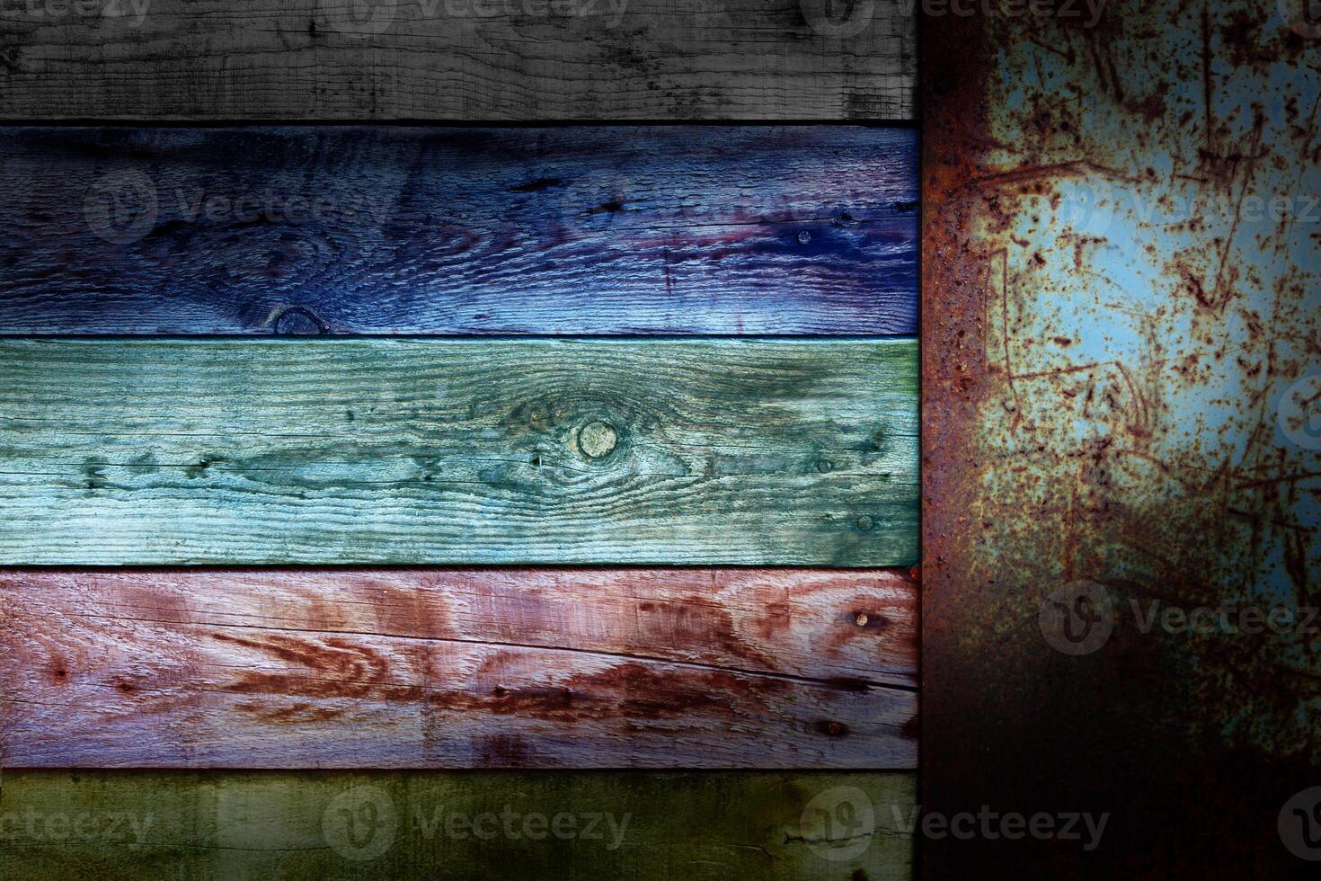 de madera colores tablero con final antiguo metal oxidado cartel foto